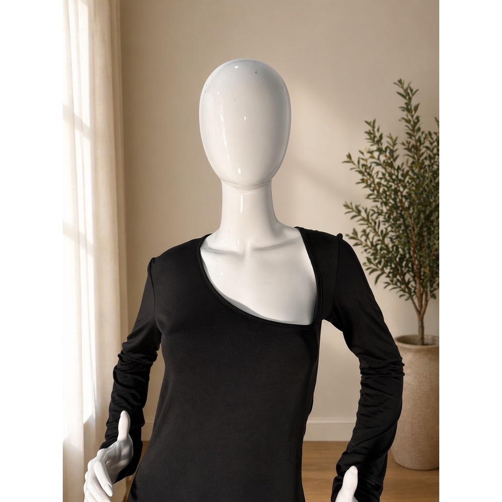 Micas‎ Black Asymmetrical Neck Maxi Dress with Slit Elegant Bodycon Party Dress - Picture 5 of 8
